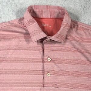 johnnie-O Polo Shirt Men Large Pink Striped Hangin' Out Golf Stretch Performance